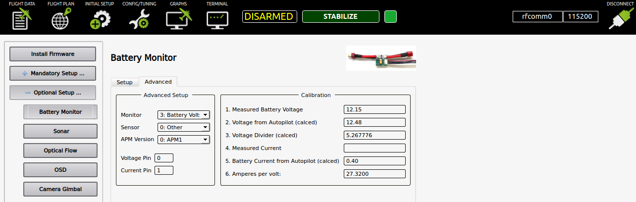 APM Planner Battery Monitor
